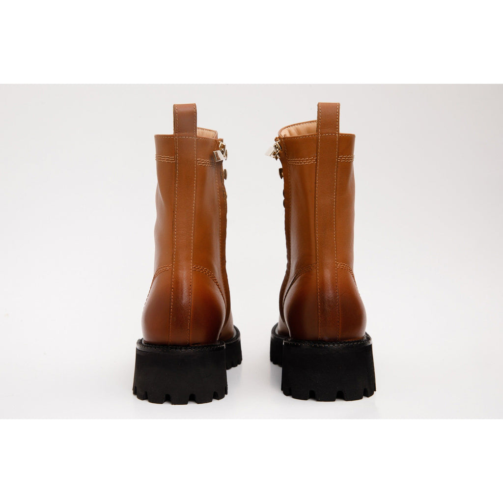 The Moreno Tan Leather Lace-Up Mid Calf Women Boot Final Sale!