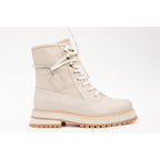The Arata Cream Leather Lace-Up Ankle Women Boot With a Side Zipper