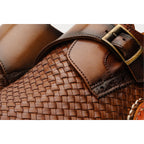The Rolls  Woven Tan Leather Single Monk Strap  Handmade Men Shoe