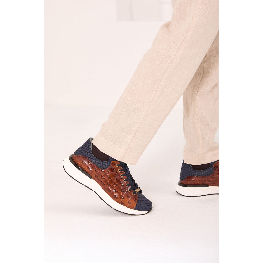 The Caesars Navy & Tan Leather Men Sneaker