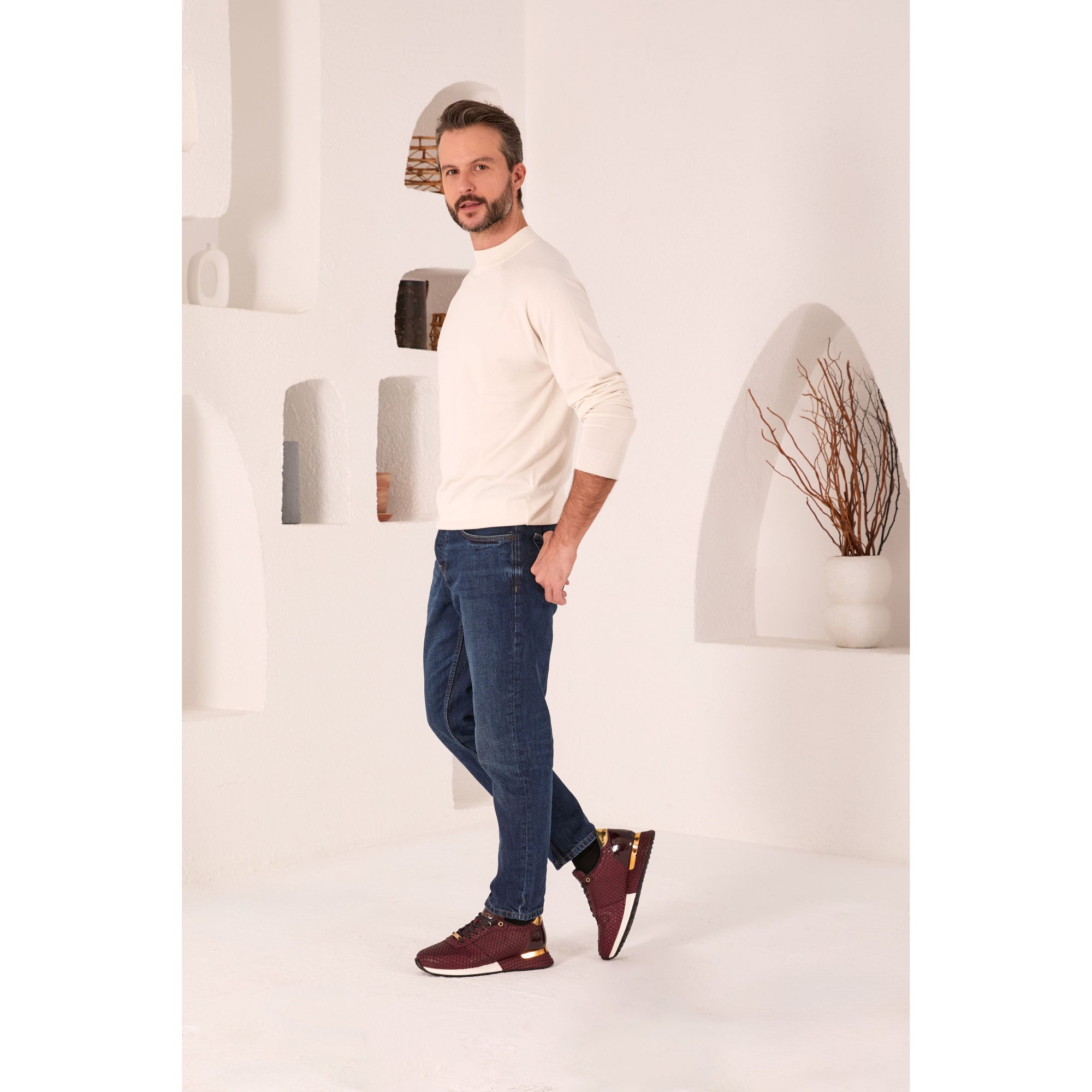 Vinci The Majesty Burgundy Leather Men Fashion Sneaker