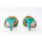 The Volga Green Leather Kitten Heel Pointy Toe Women Sandal Final Sale!
