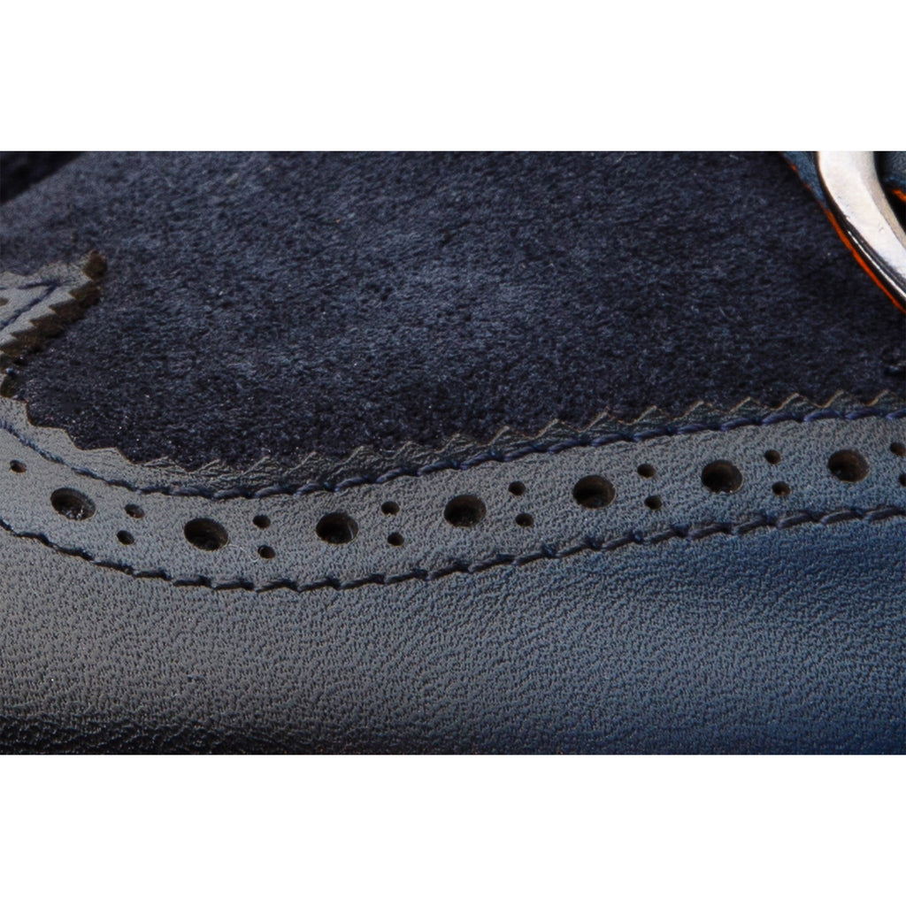 The Albus Navy Blue Leather & Suede Double Strap Monk Brogue Men Boot