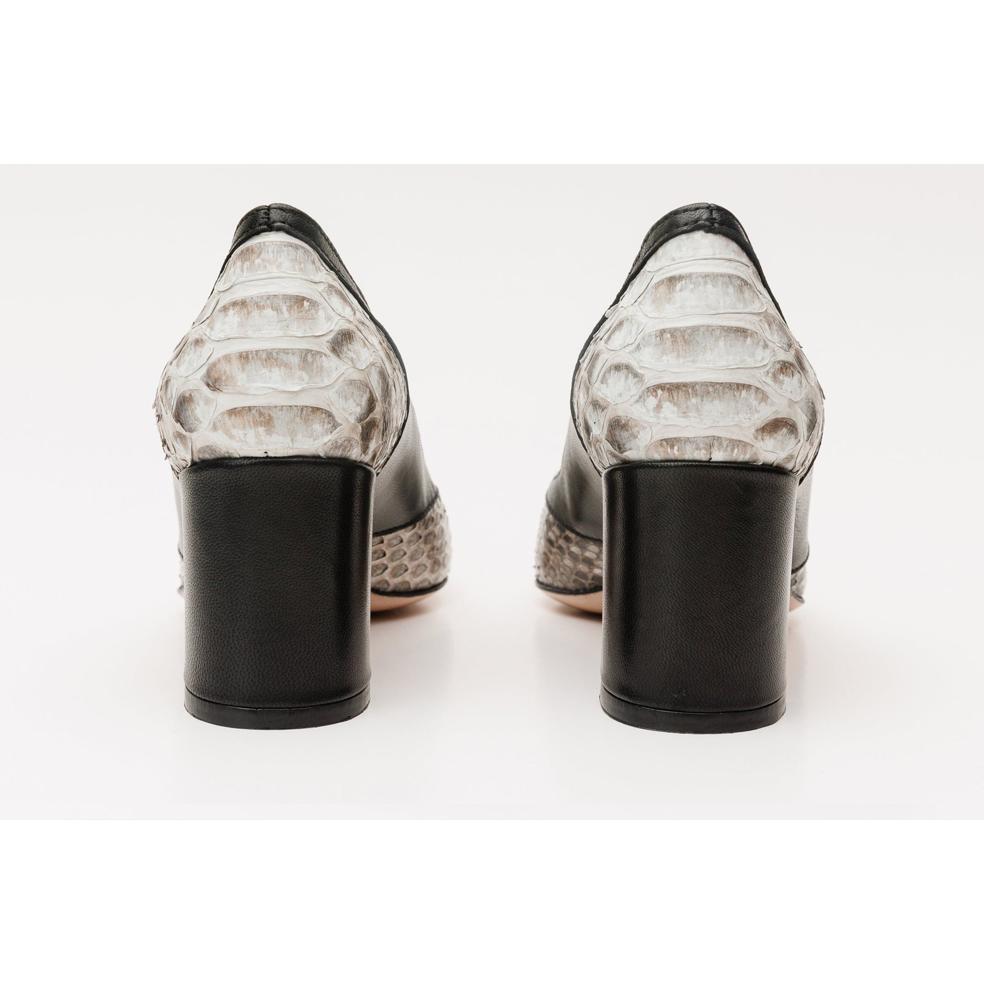 The Toskana Black & Natural Snake Leather Block Heel Pump Women Shoe