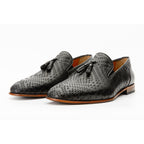 The Meram Black Leather Tassel Slip-On Loafer Men Shoe