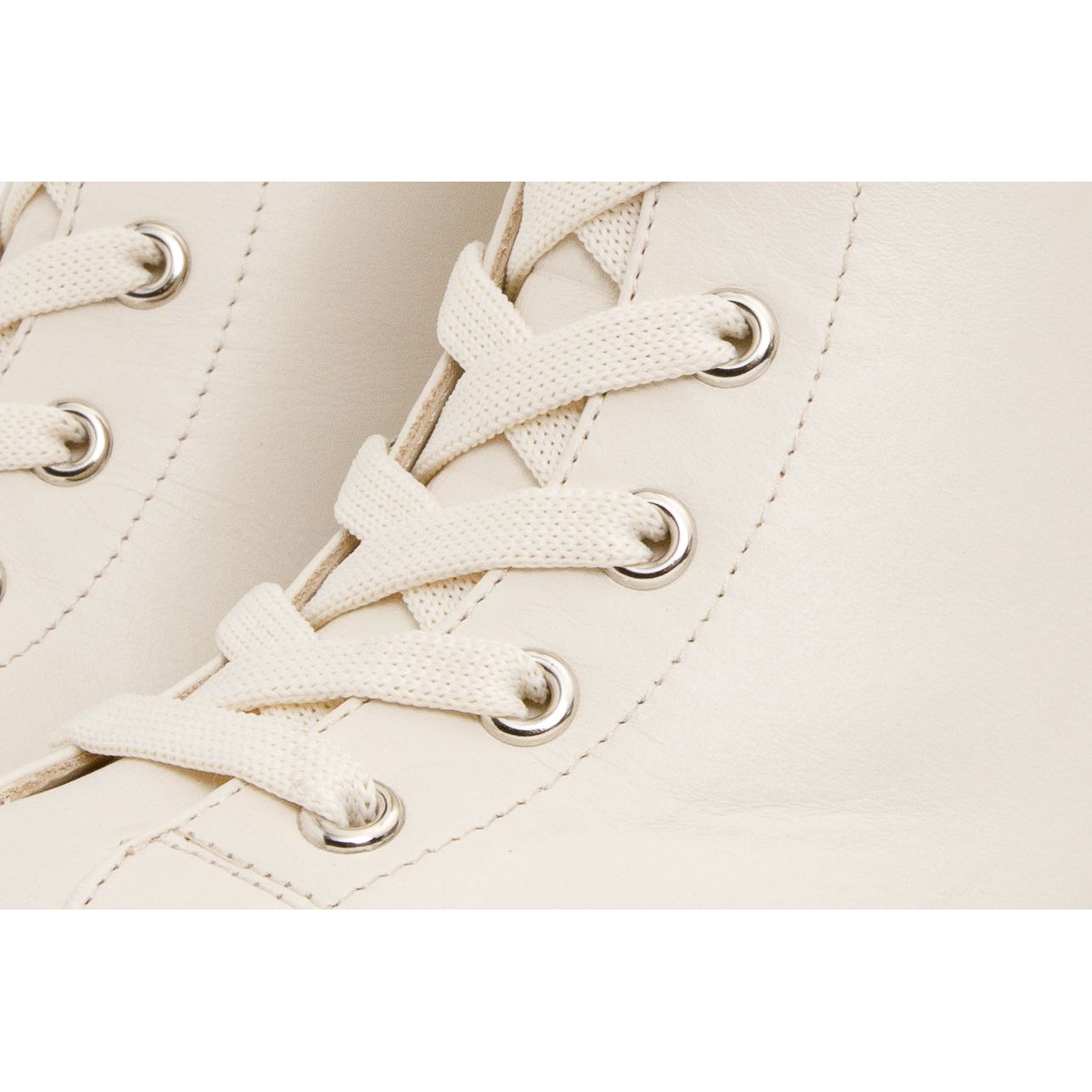 The Estrada Cream Leather Lace-Up Platform Heel Mid Calf Women Boot