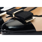 The Fano Beige Leather Cap Toe Block Heel Pump Women Shoe