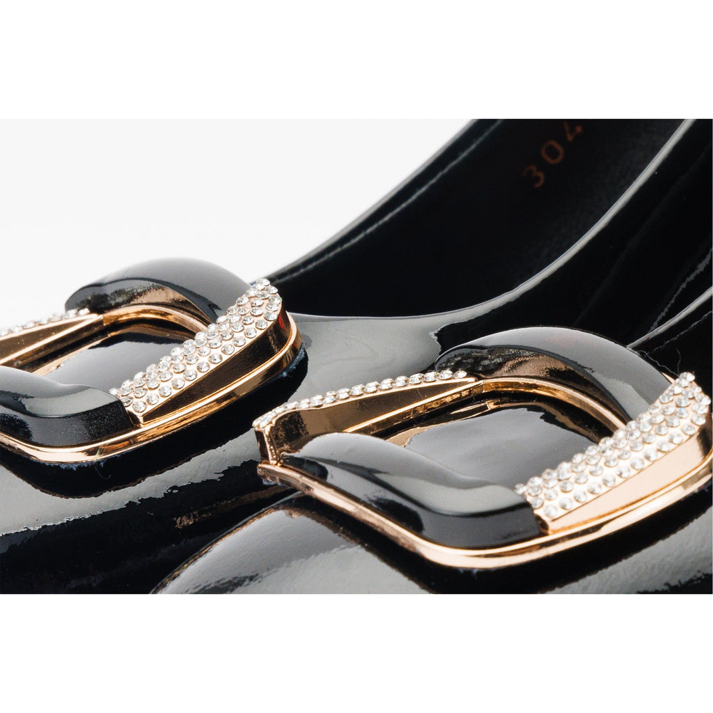 The Ferrara Black Patent Leather Block Heel Pump Women Shoe