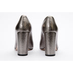 The Afega Silver Leather Block Heel Pump Women Shoe