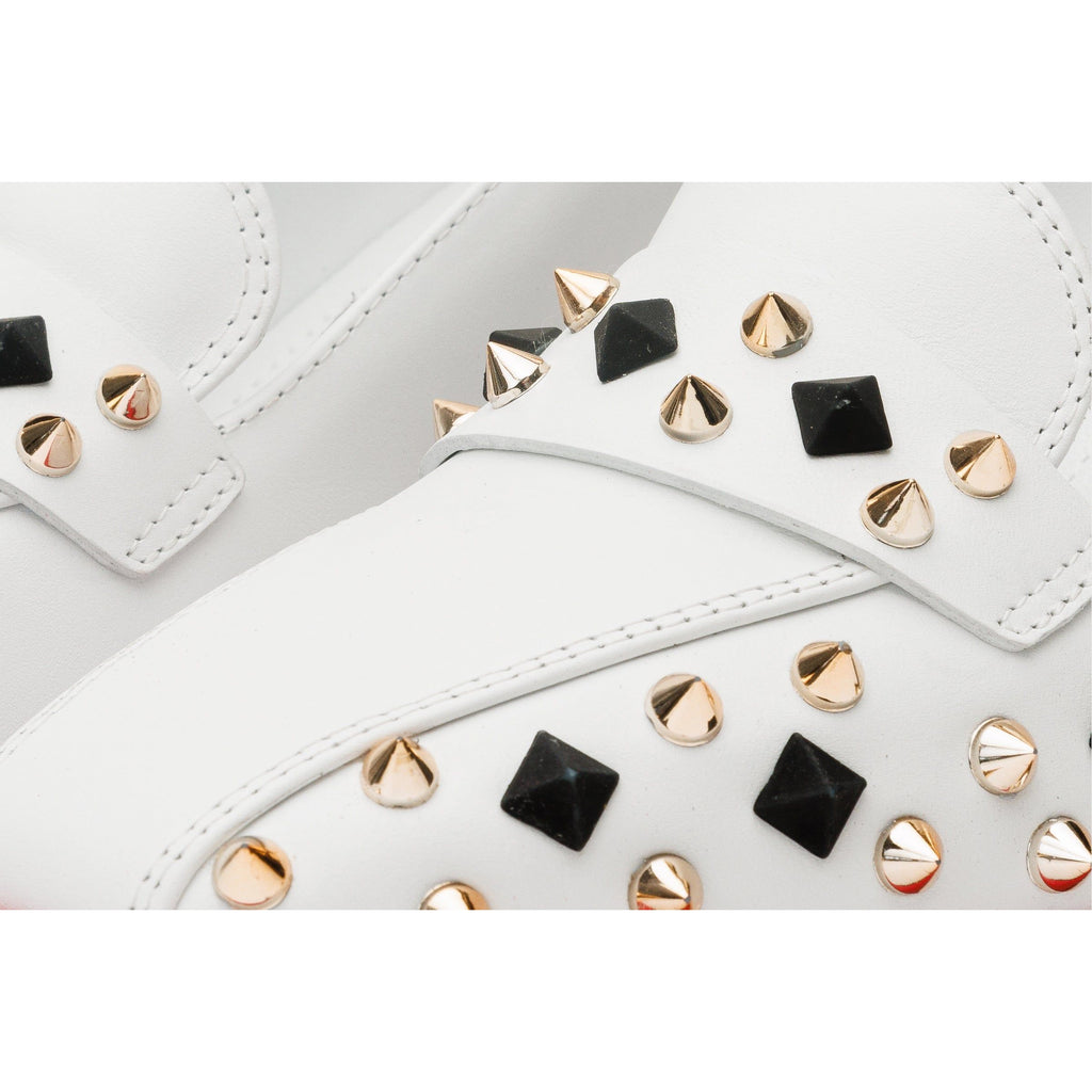 The Infanta White Spike Leather Block Heel Pump Women Shoe