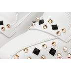 The Infanta White Spike Leather Block Heel Pump Women Shoe