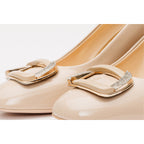 The Ferrara Cream Patent Leather Block Heel Pump Women Shoe