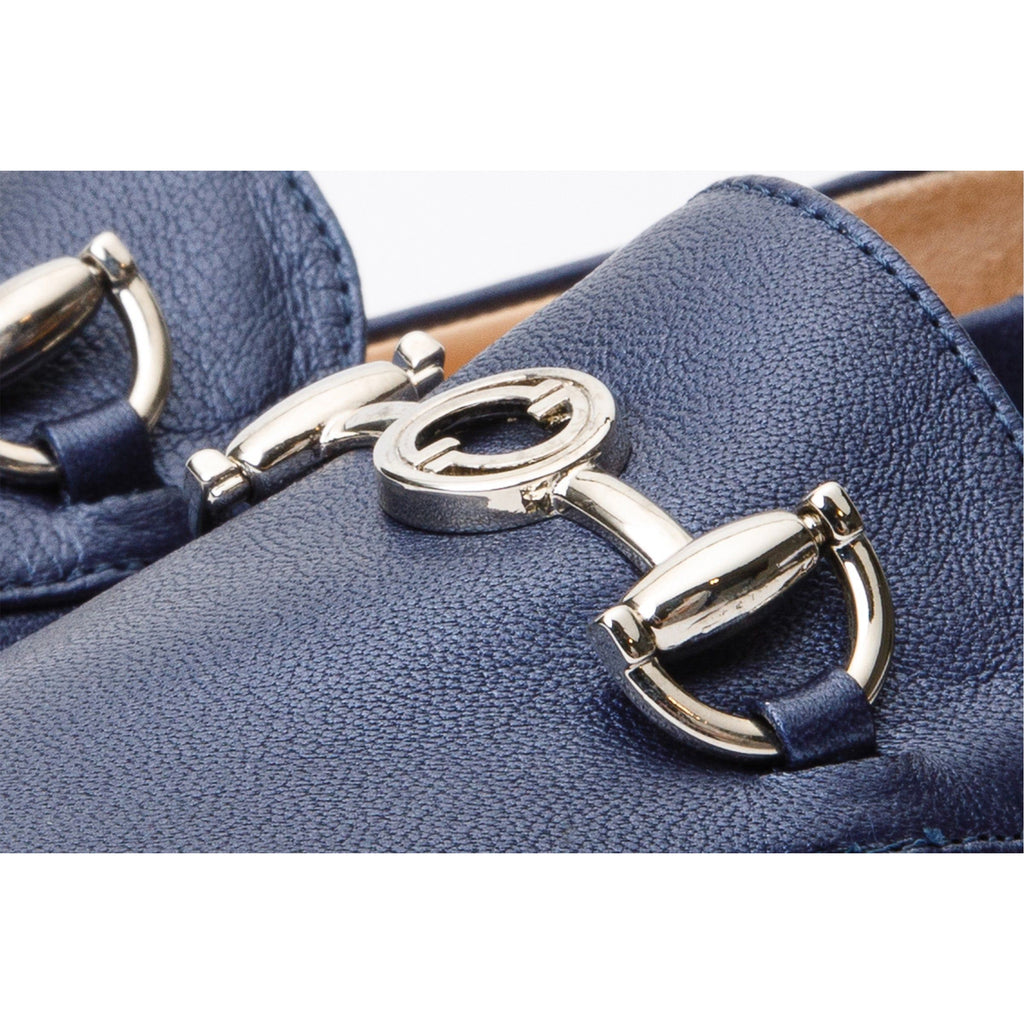 Luanda Navy Blue Leather Women Flat Shoe