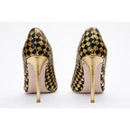 The Saks Tory Gold & Black Handwoven Leather Pump Women Shoe