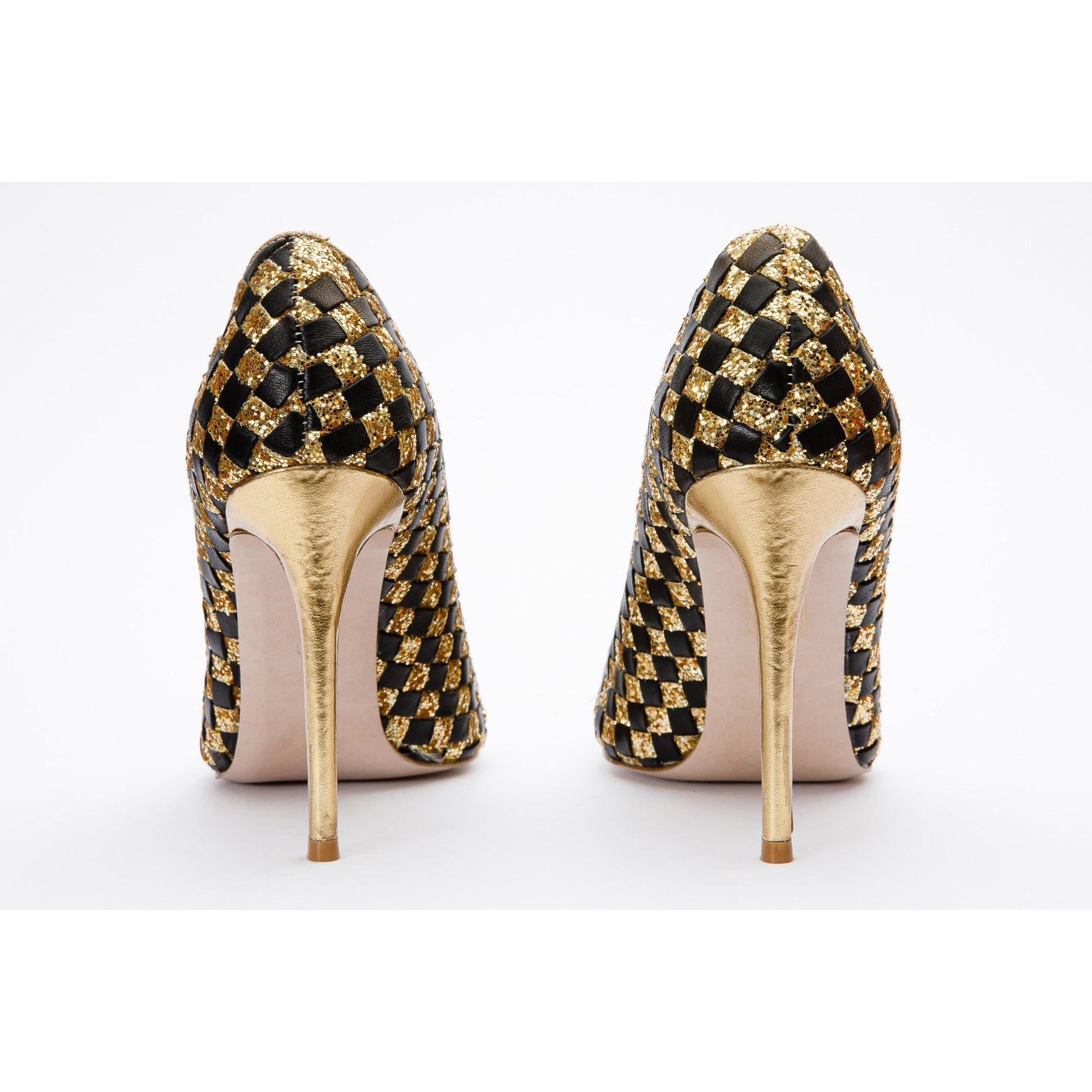 The Saks Tory Gold & Black Handwoven Leather Pump Women Shoe