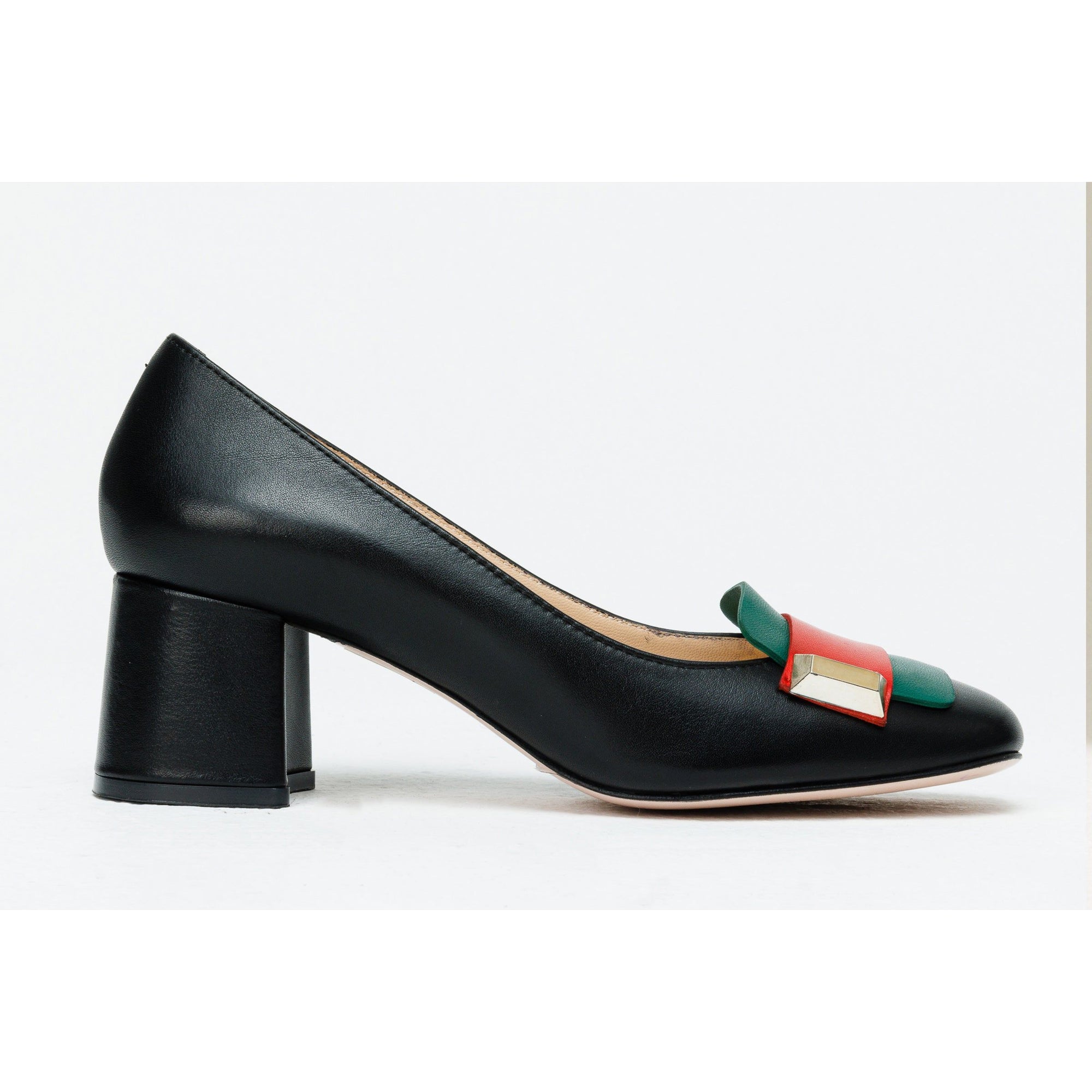 The Olney Black Leather Block Heel Pump Women Shoe