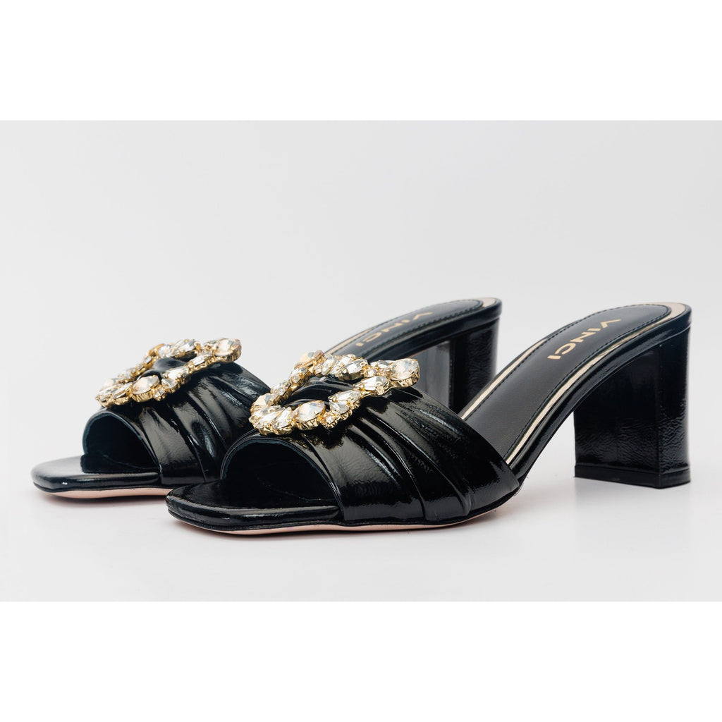 The Micro Black Leather Women Sandal