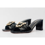 The Micro Black Leather Women Sandal