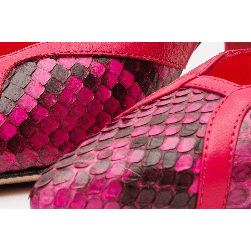 The Toskana Fuchsia Snake Leather Block Heel Pump Women Shoe