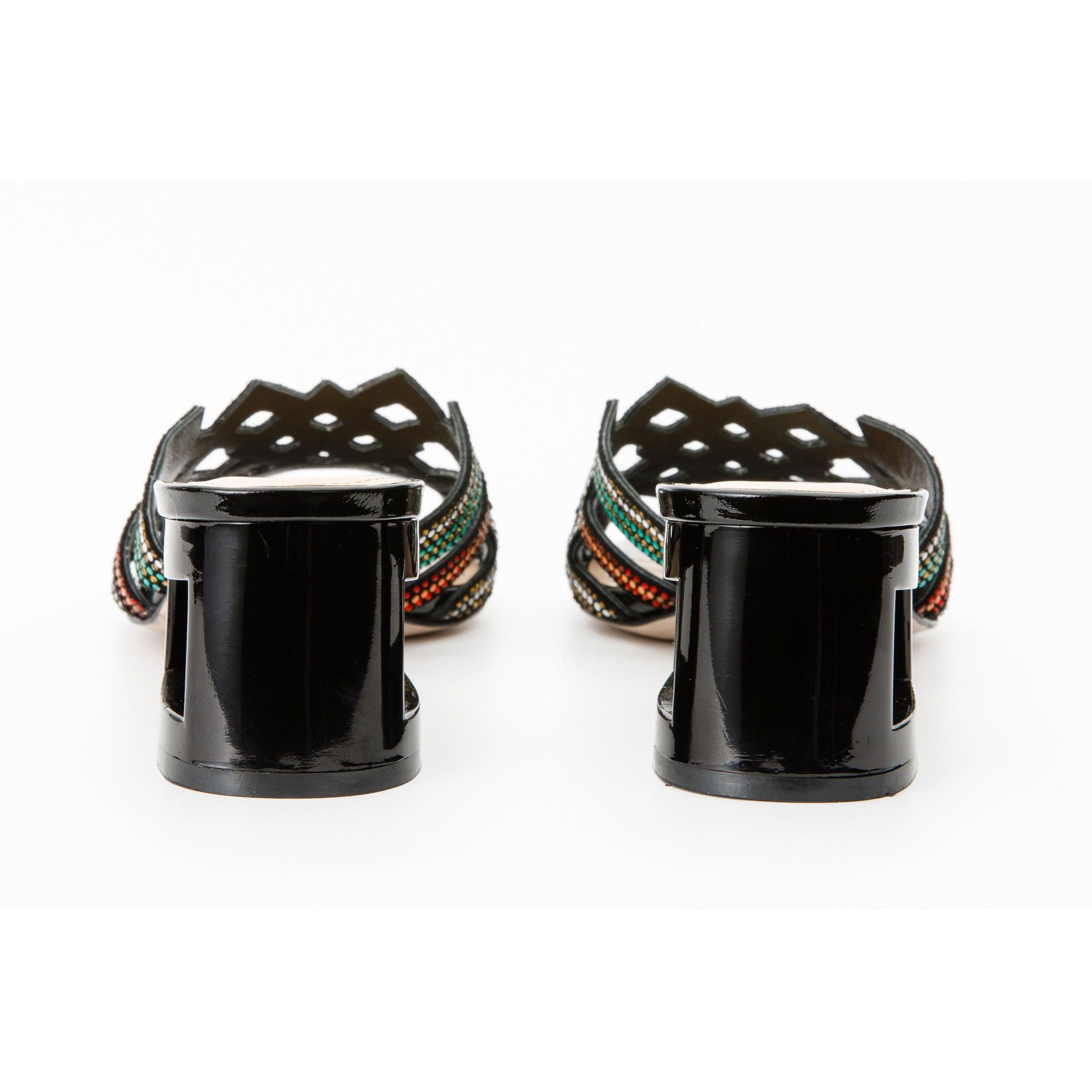 The Palma Black Glitter Leather Block Heel Women Sandal