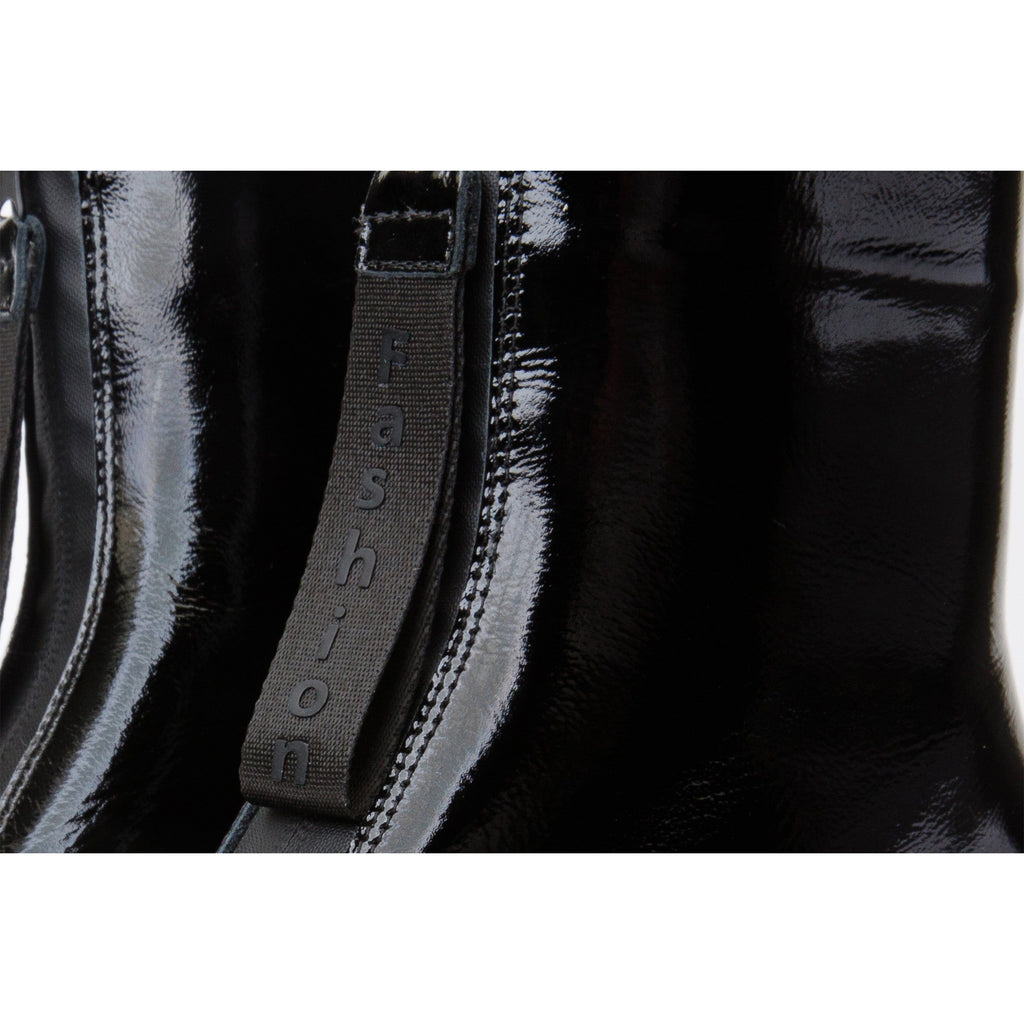 The Tackle Black Patent Leather Block Heel Women Boot