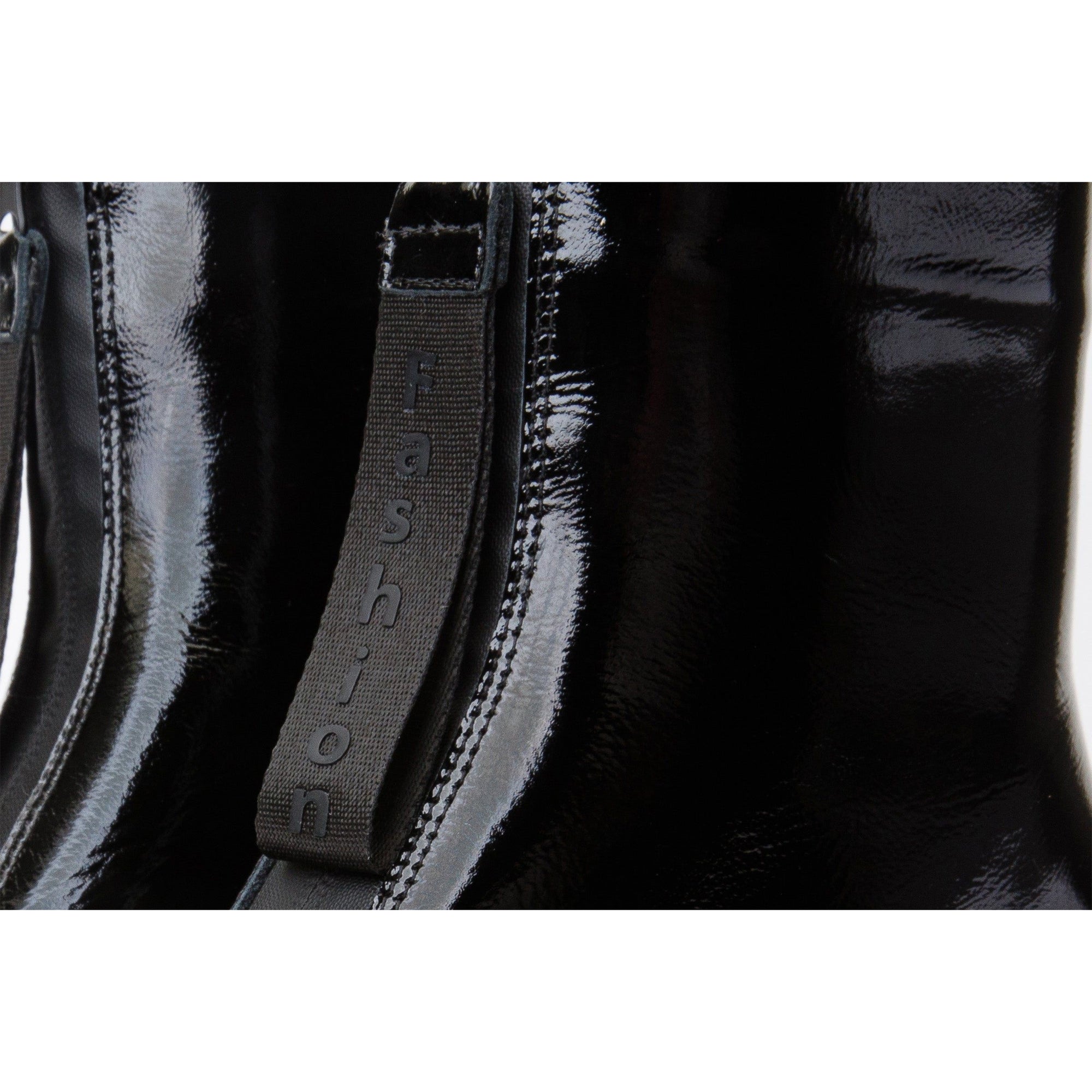The Tackle Black Patent Leather Block Heel Women Boot
