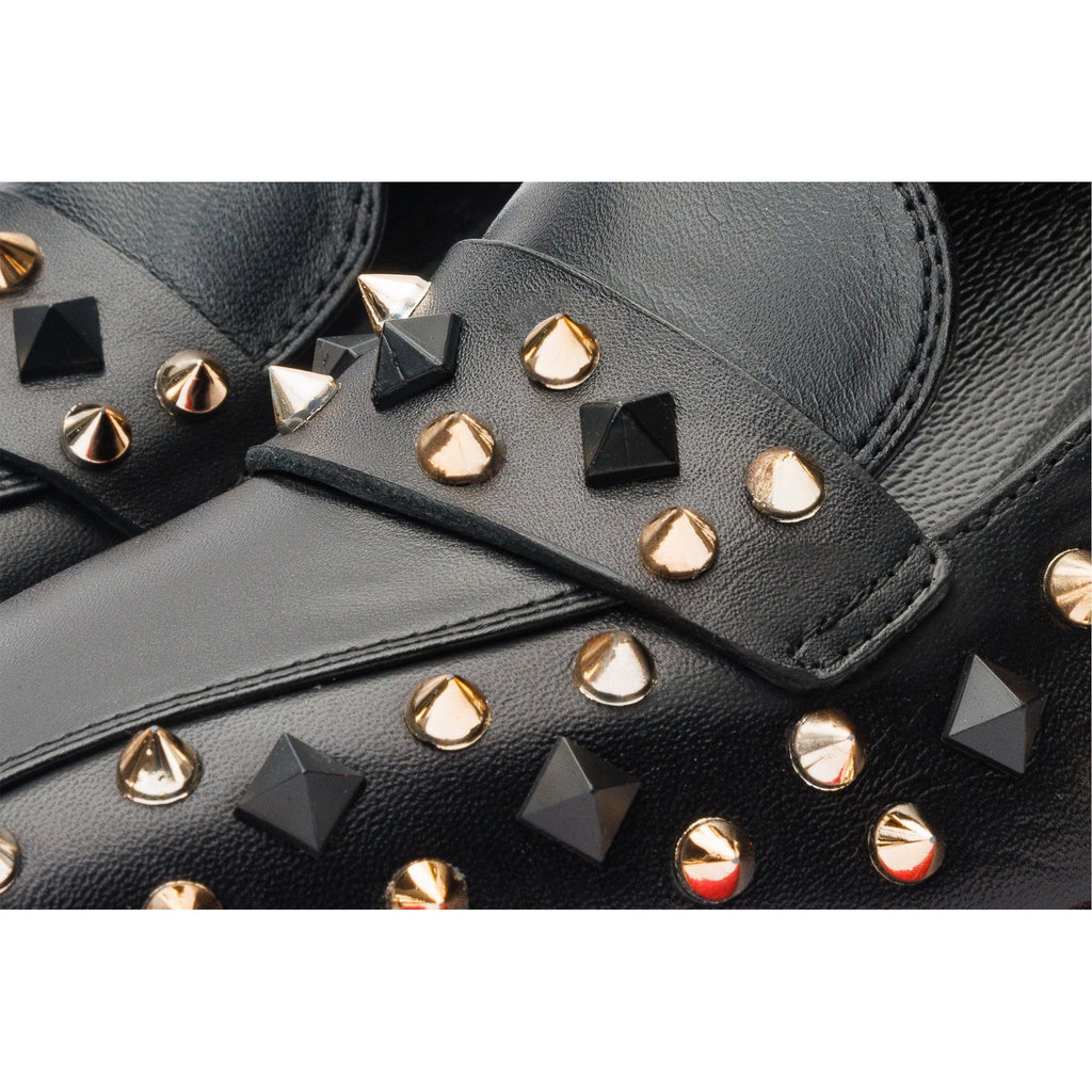 The Infanta Black Spike Leather Block Heel Pump Women Shoe