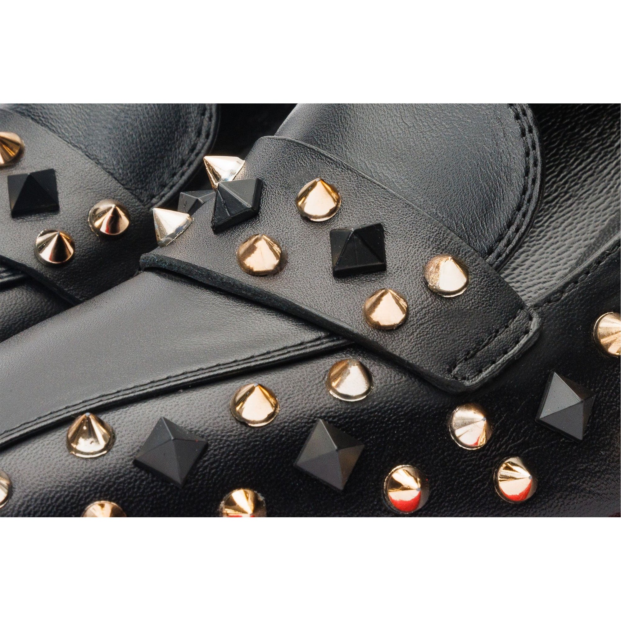 The Infanta Black Spike Leather Block Heel Pump Women Shoe