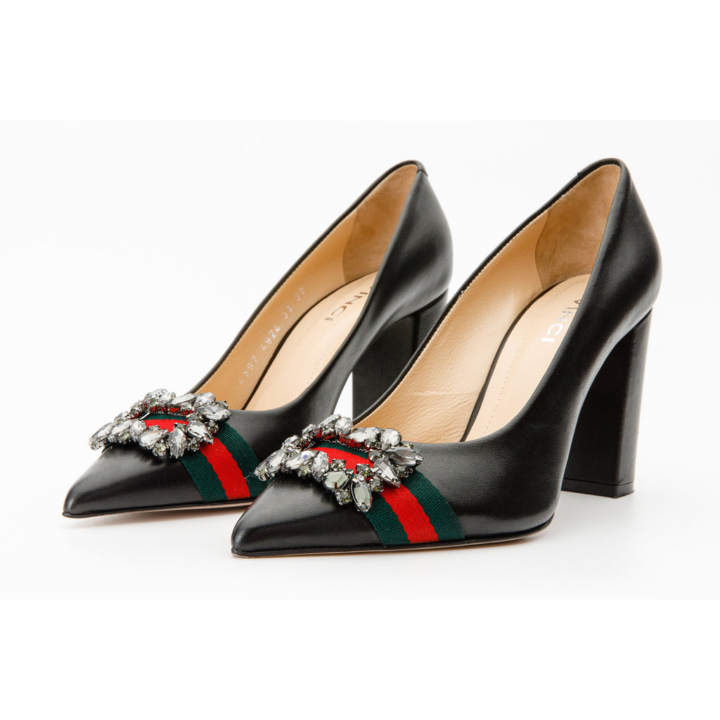 Vinci The Afega Black Leather Block Heel Pump Women Shoes