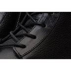 The Yildiz Black Leather Lace-Up Ankle Women  Boot With a Side Zipper