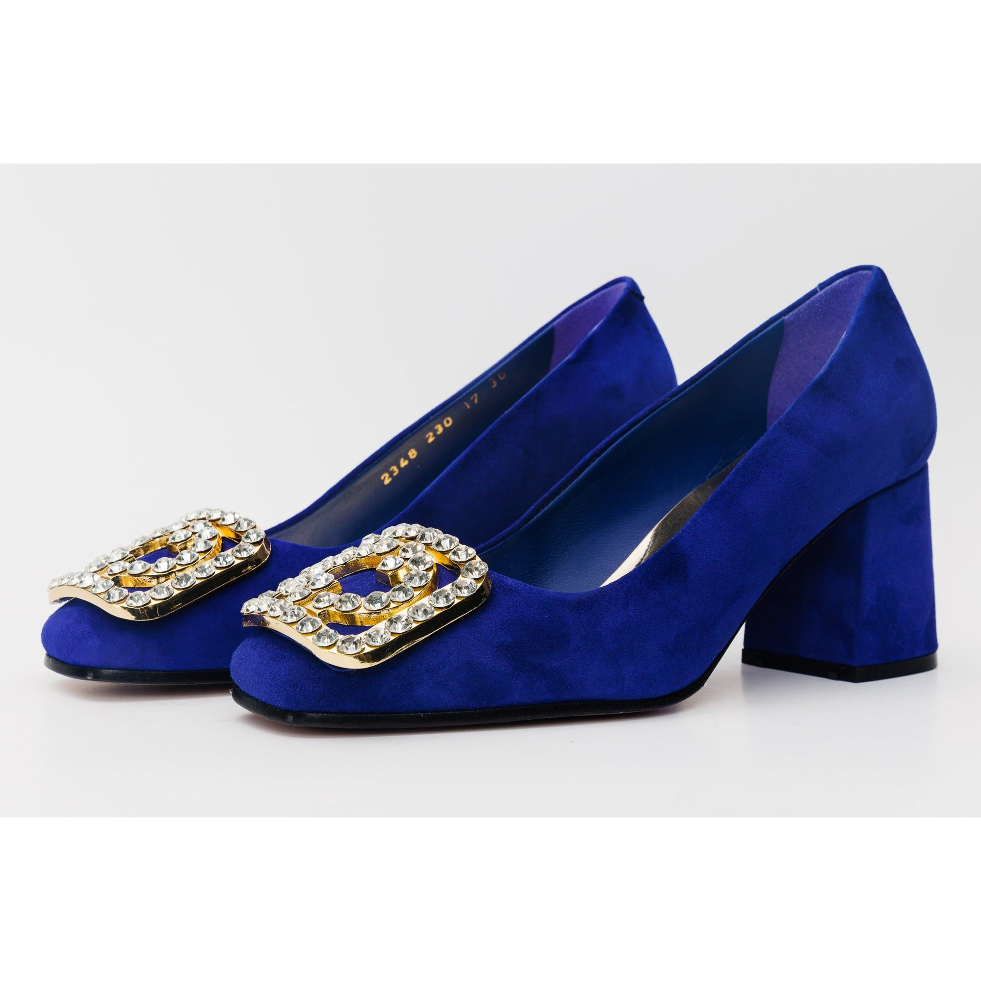 The California Sax Blue Suede Leather Block Heel Pump Women Shoe