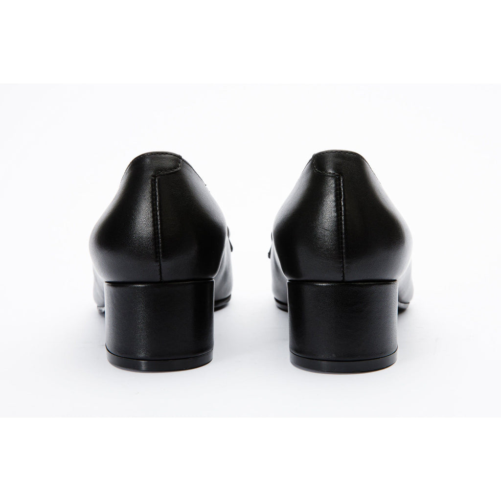Vinci The Delhi Black Leather Block Heel Pump Women Shoes
