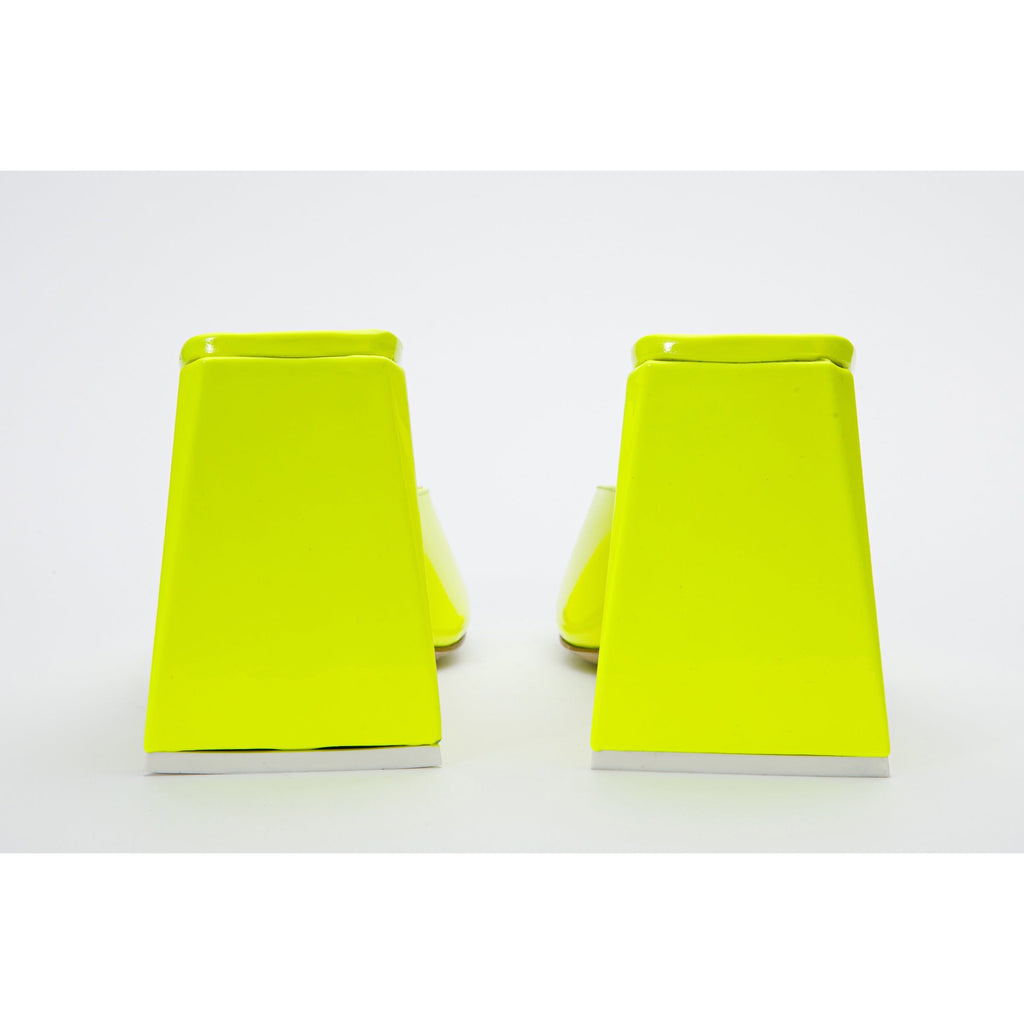The Butterfly Block Heel Neon Yellow Patent Leather Sandal Final Sale!