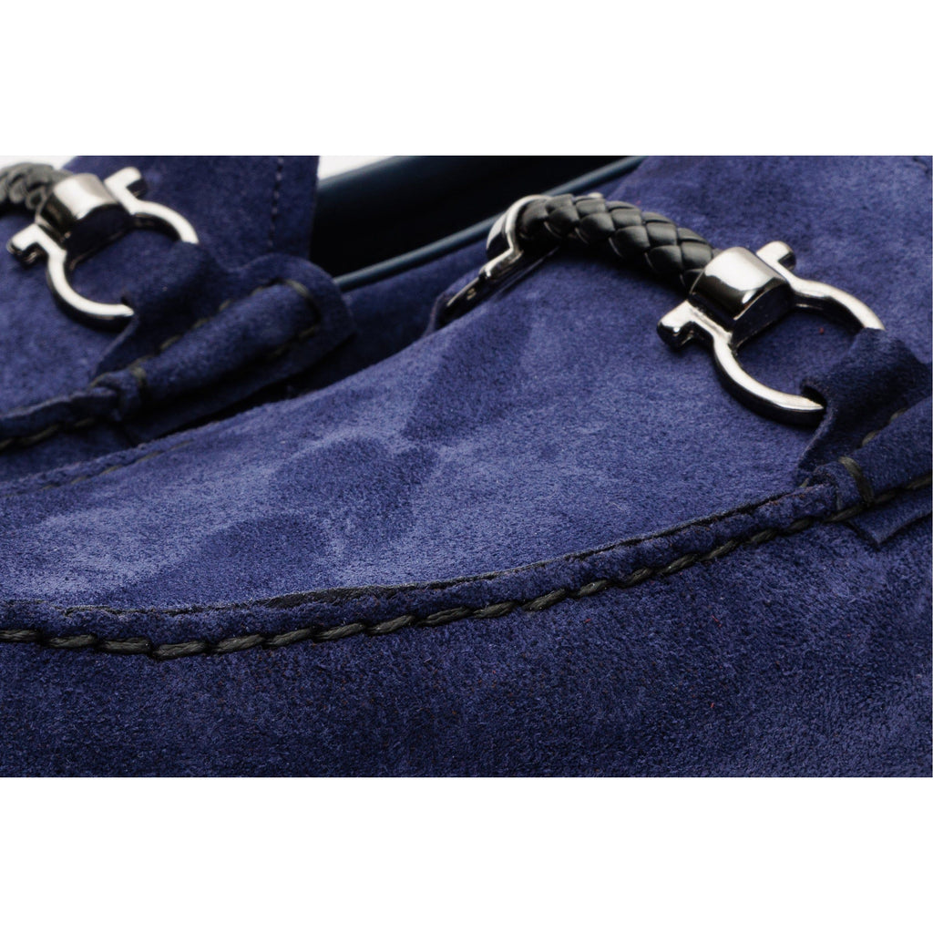 The Bari Navy Blue Suede Leather Bit Drive Loafer Men Shoe