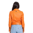 The Martos Orange Ostrich Leather Women Jacket
