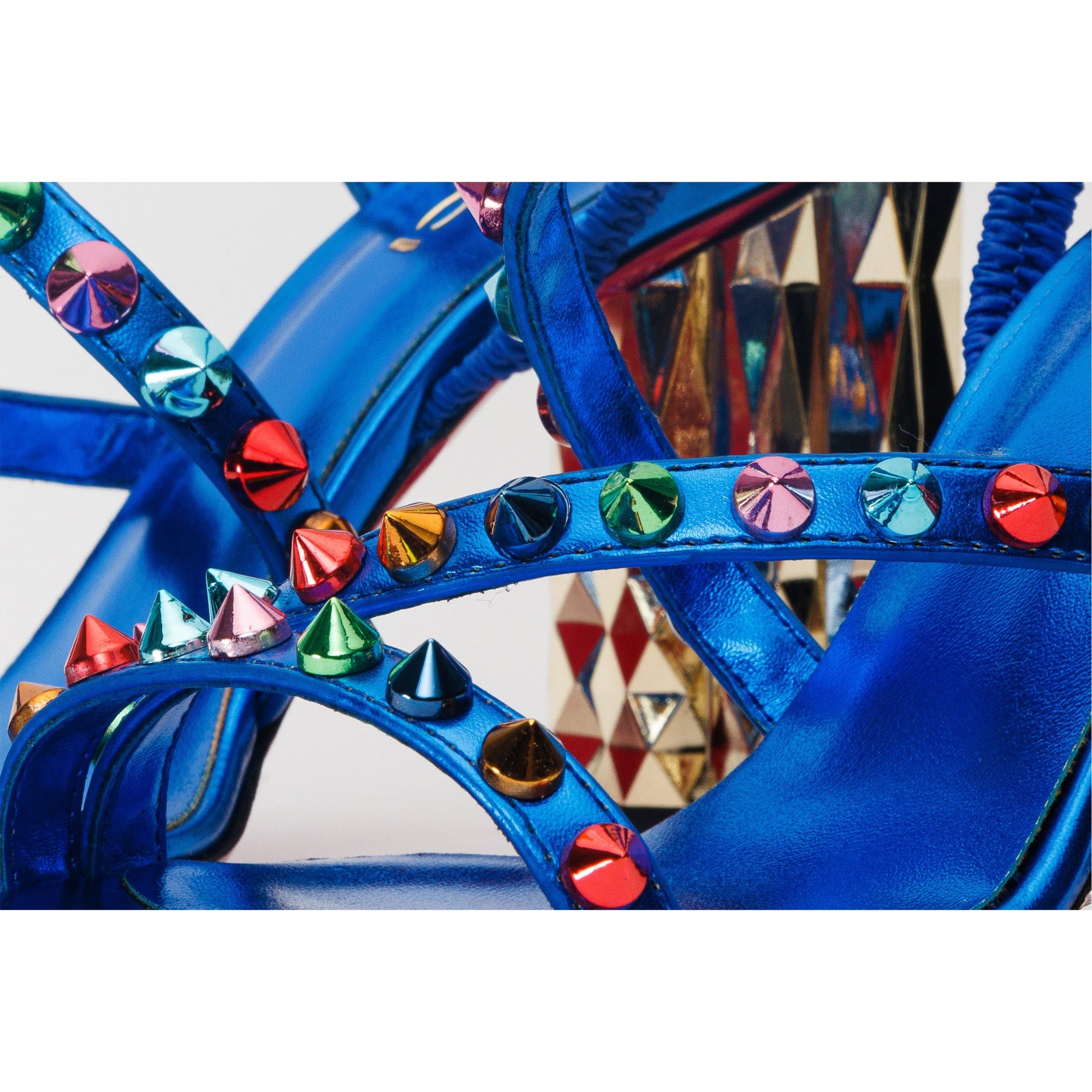 The Caris Sax Blue Block Heel Spike Leather Women Sandal Final Sale!