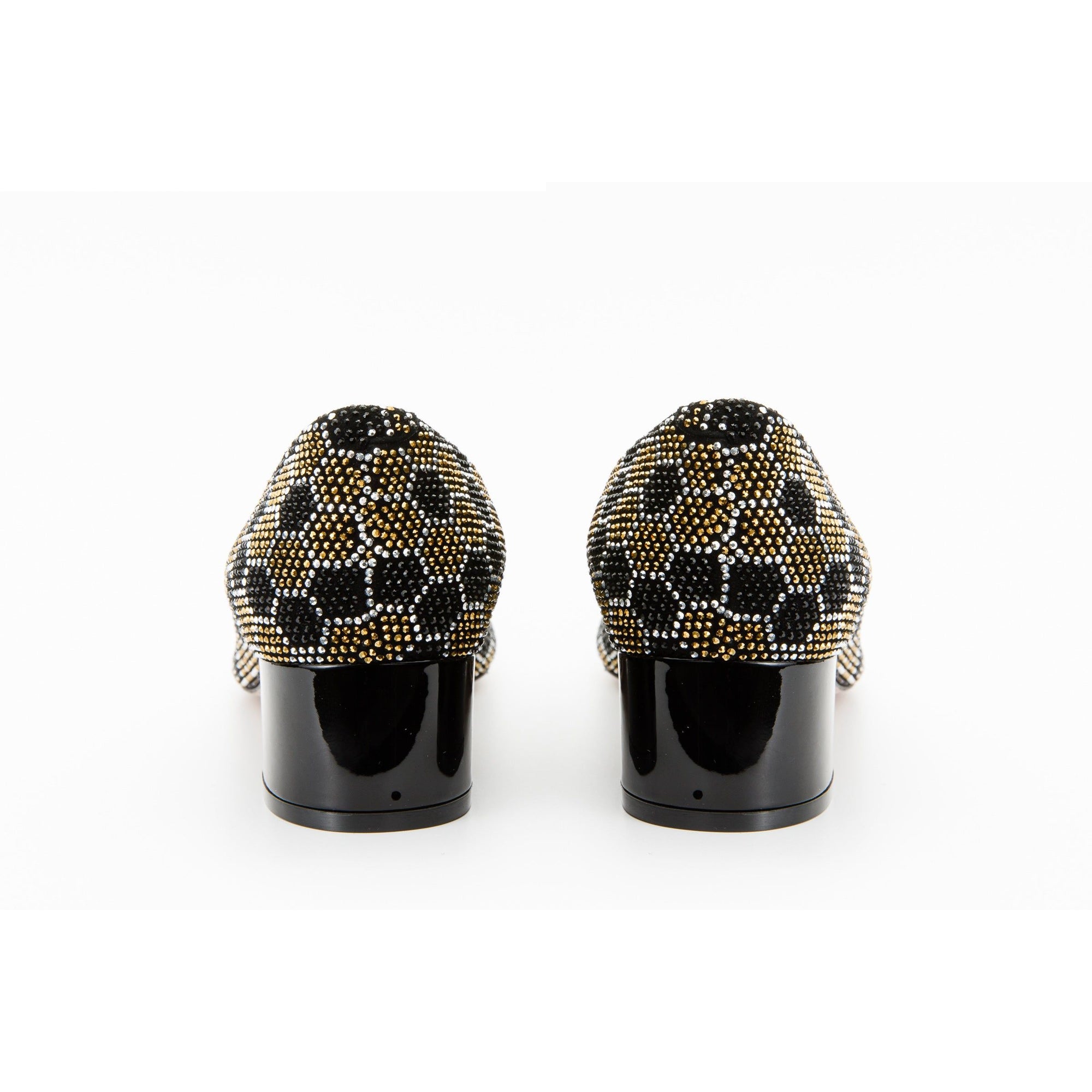 The Doha Gold & Black Glitter Leather Block Pump Women Shoe