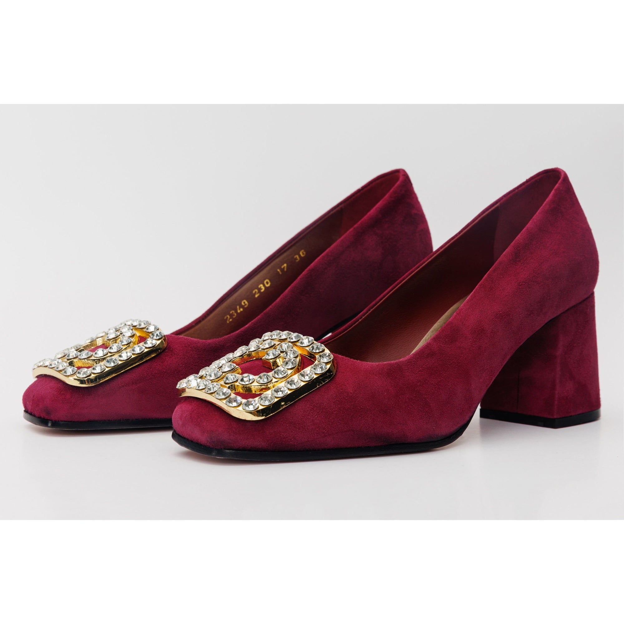 The California Burgundy Suede Leather Block Heel Pump Women Shoe