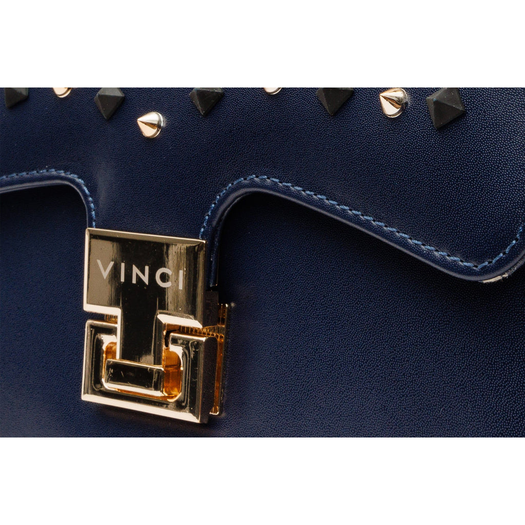 The Infanta Navy Blue Spike Leather Handbag
