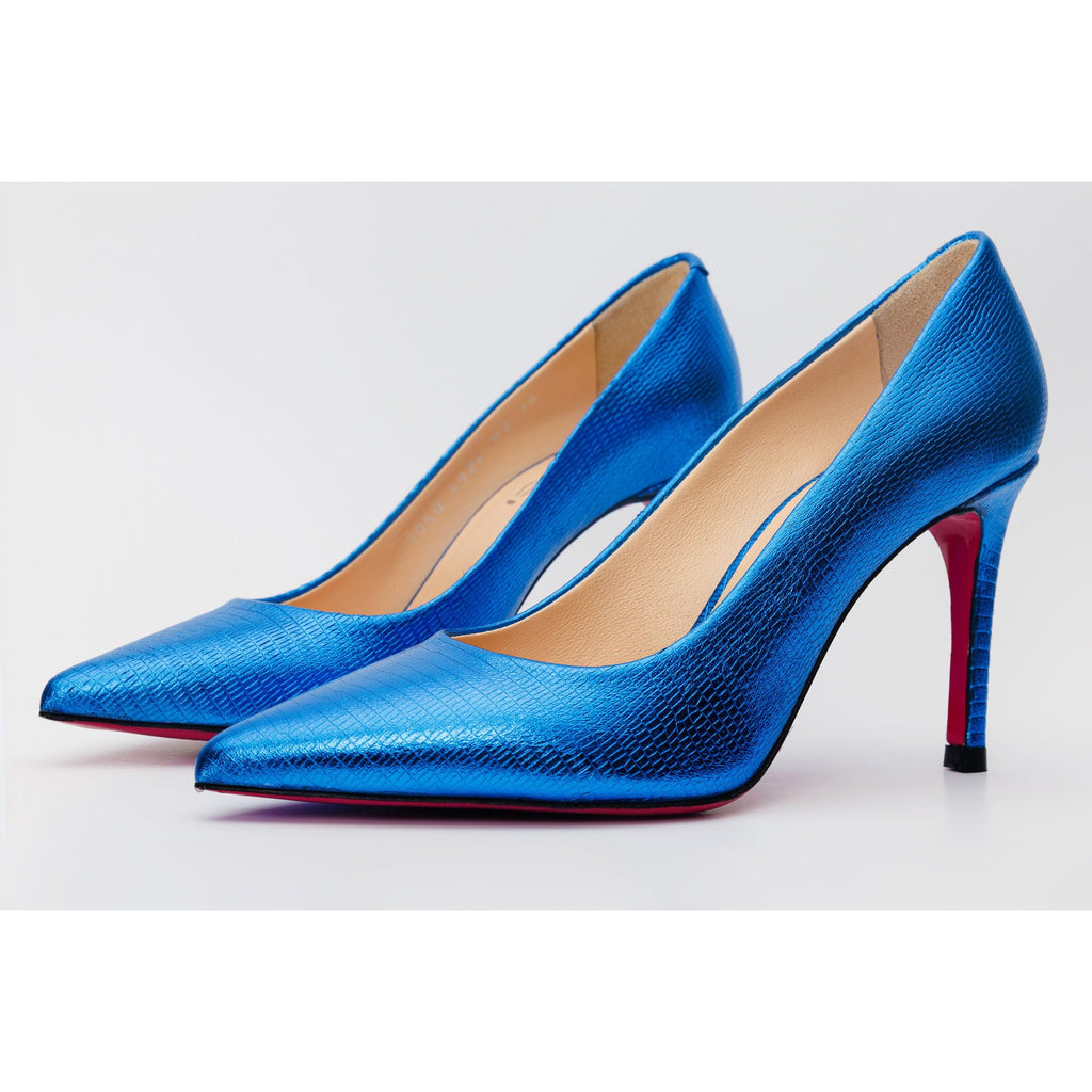 The Maple Sax Blue Leather Pump Fuchsia Sole Women Shoe