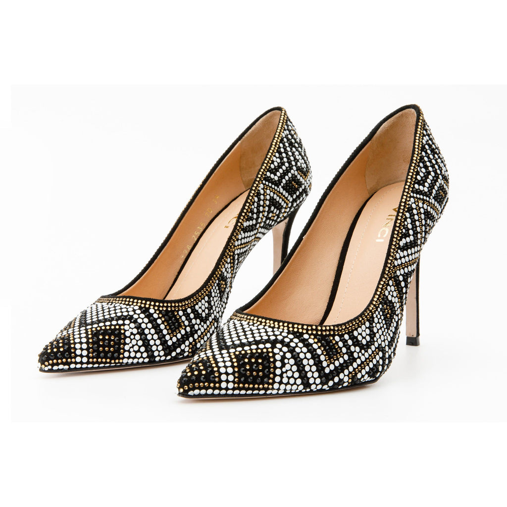 The Nampula Black Glitter Leather Pump Women Shoe