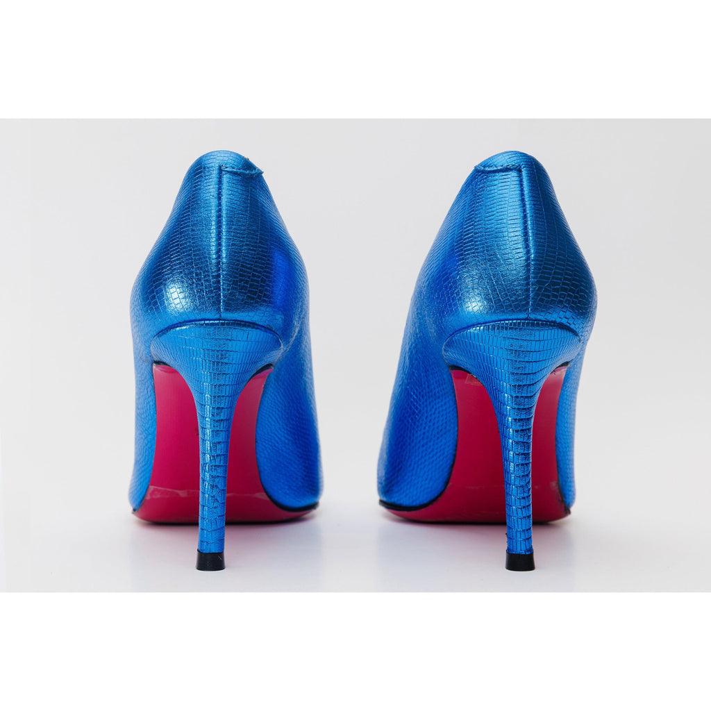 The Maple Sax Blue Leather Pump Fuchsia Sole Women Shoe