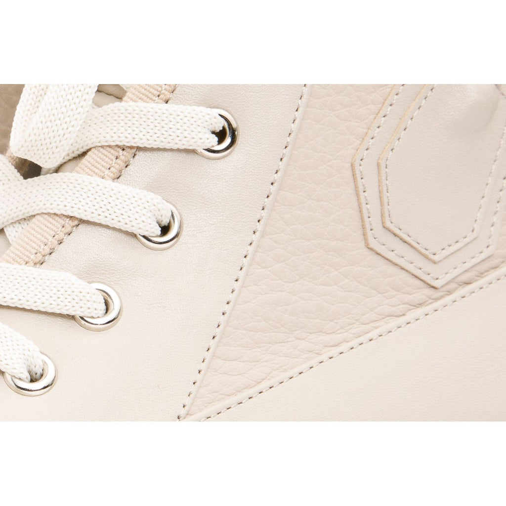 The Arata Cream Leather Lace-Up Ankle Women Boot With a Side Zipper