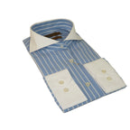 Men's Giorgio Belman Shirts 100% Cotton Spread White Collar 4101 Blue White Stripes