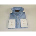 Men's Giorgio Belman Shirts 100% Cotton Spread White Collar 4101 Blue White Stripes