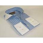 Men's Giorgio Belman Shirts 100% Cotton Spread White Collar 4101 Blue White Stripes