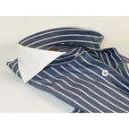 Men's Giorgio Belman Shirts 100% Cotton Spread White Collar 4102 Navy White Stripes