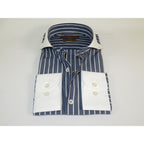 Men's Giorgio Belman Shirts 100% Cotton Spread White Collar 4102 Navy White Stripes