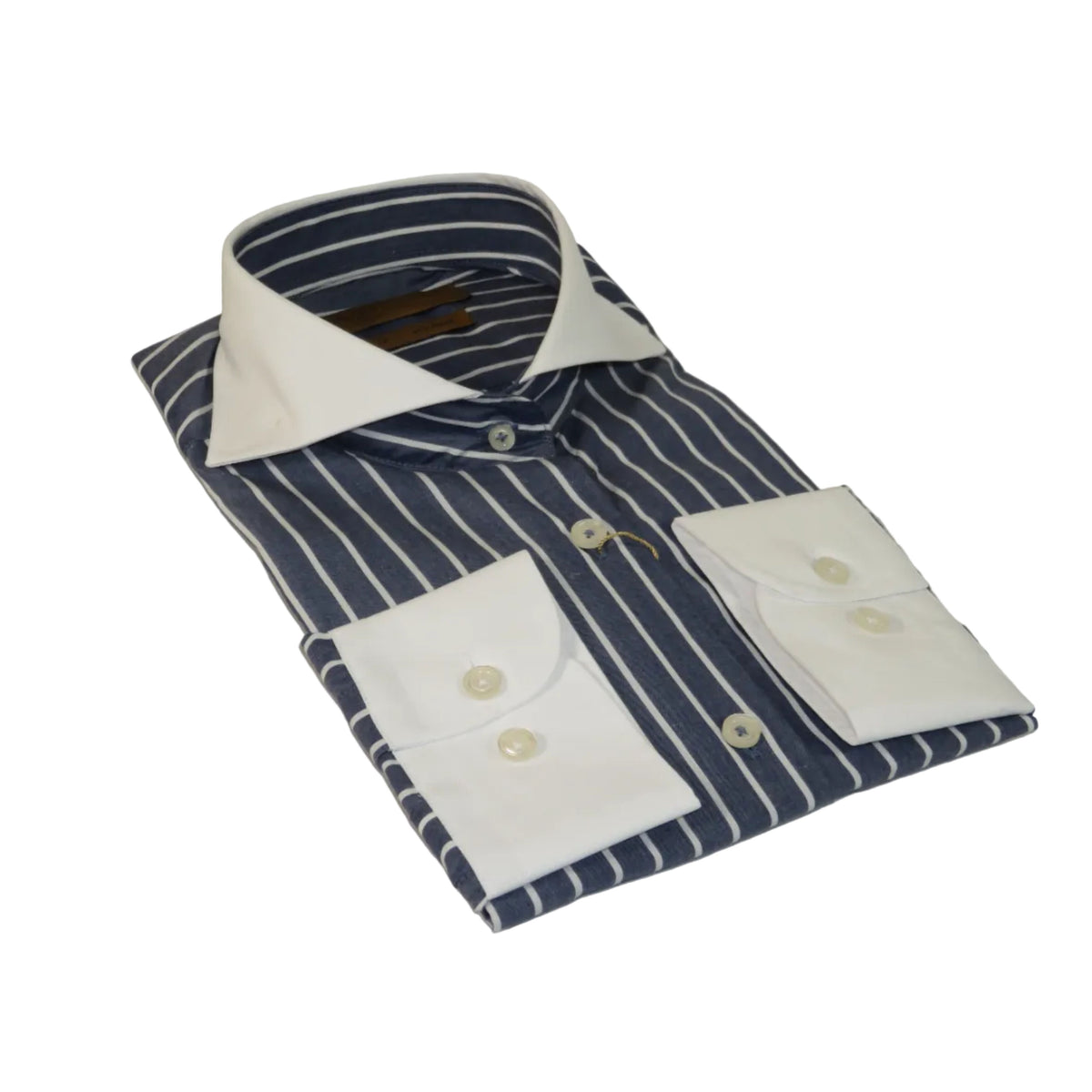 Men's Giorgio Belman Shirts 100% Cotton Spread White Collar 4102 Navy White Stripes