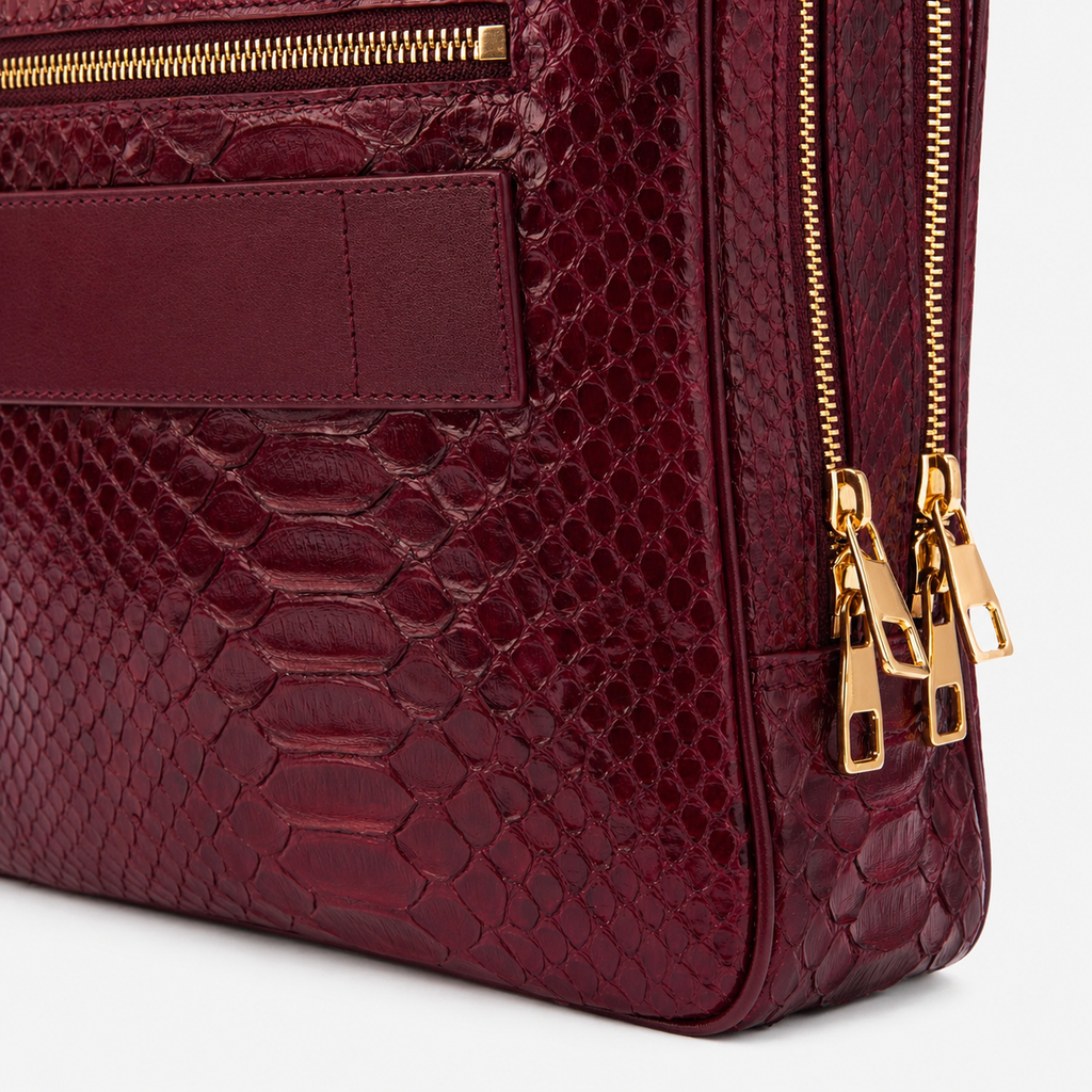 The Cortona Burgundy Snake Leather Men’s Laptop Briefcase